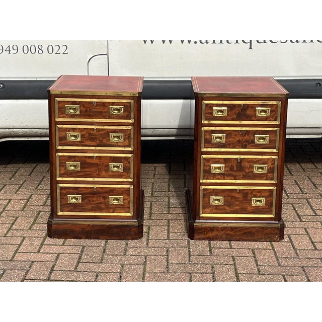 Victorian Bedside Drawers in Mahogany with Brass-Bound Decor, Set of 2 For Sale - Image 4 of 18