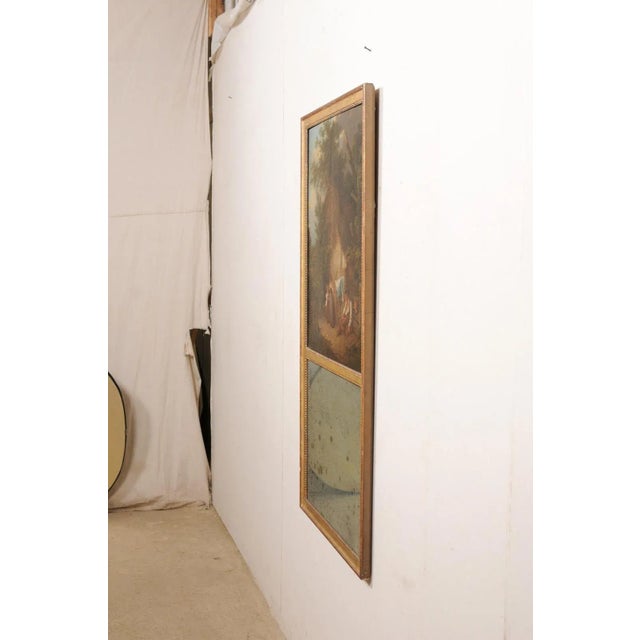Vintage French Trumeau-Style Gilt Mirror with Homestead Scene Oil Painting in Upper Pane For Sale - Image 10 of 11