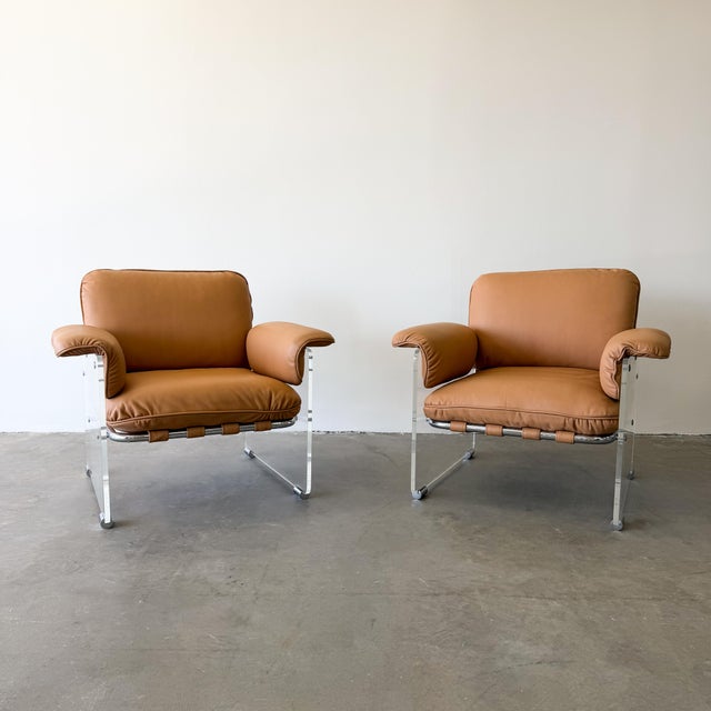 Pace Vintage 1970s Pace Collection Argenta Lounge Chairs | Mid-Century Modern Chrome & Lucite Chairs Unsigned For Sale - Image 4 of 14