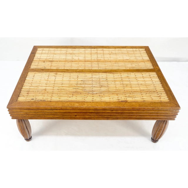 Baker Furniture Company Heavy Solid Angelica Wood Rattan Pull Out Shelves Bowling Pins Shape Legs Mint For Sale - Image 4 of 11