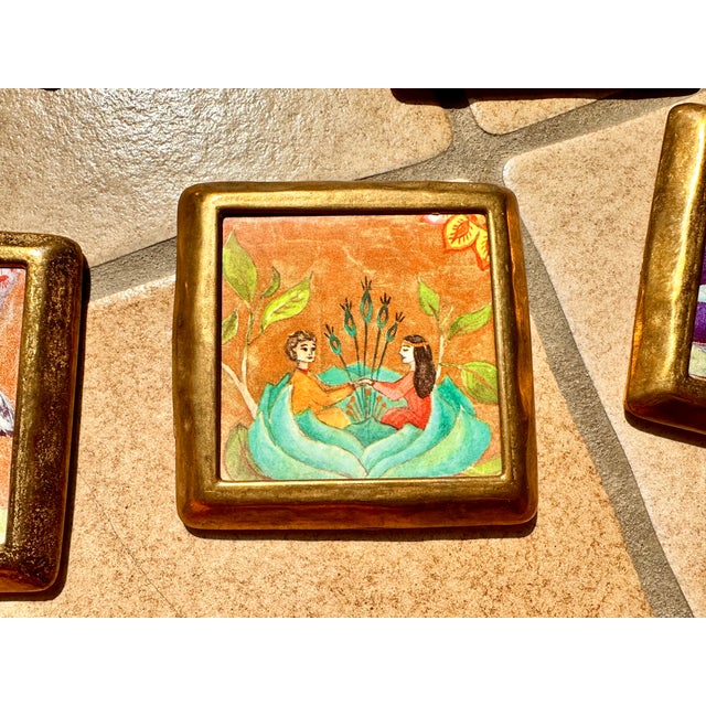 Ceramic Tile Coasters with Brass Frames and Fairytale Motifs, Germany, 1970s, Set of 5 For Sale - Image 6 of 11