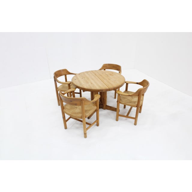 Vintage Dining Table and Dining Chairs in Pine and Papercord, 1970s, Set of 5 For Sale - Image 4 of 15