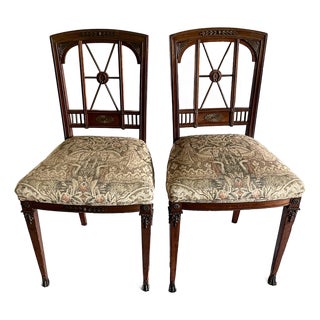 Antique Edwardian Neoclassical Mahogany Side Chairs With Brass Mounts - A Pair For Sale
