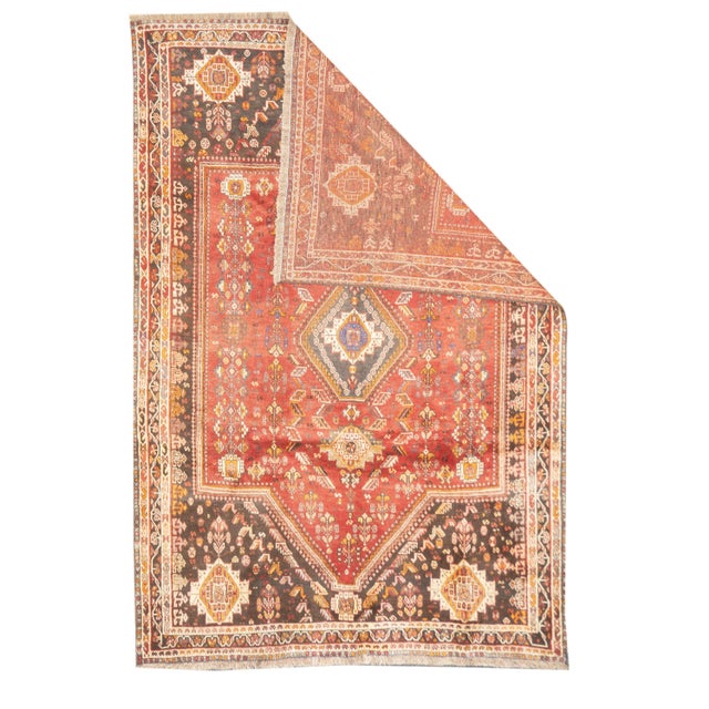 Semi-Antique Hand-Knotted Persian Qashqai Rug 5'8" X 8'4" For Sale In Washington DC - Image 6 of 17