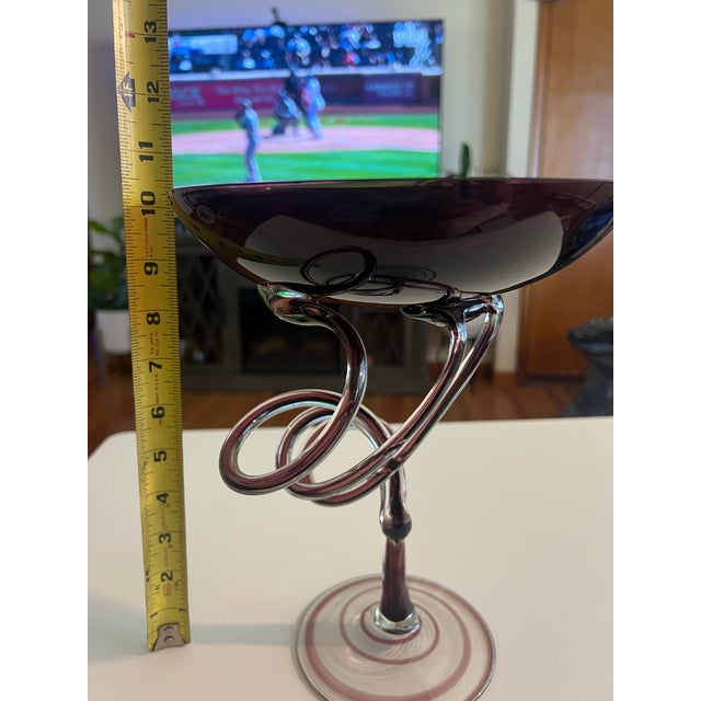 Glass Vintage Hand Blown Glass Italian Murano Style Candy Dish For Sale - Image 7 of 9