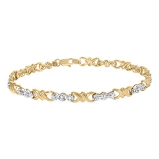 10k Yellow Gold 1/3 Cttw Diamond 3 Stone and X-Link Bracelet (I-J Color, I1-I2 Clarity) - 7.50" Inches For Sale