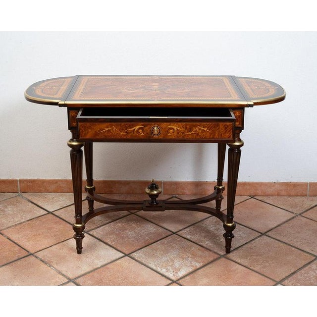 Napoleon III Style Side Table or Writing Desk in Polychrome Wood with Gilded Bronze Accents, France, 19th Century For Sale - Image 3 of 8
