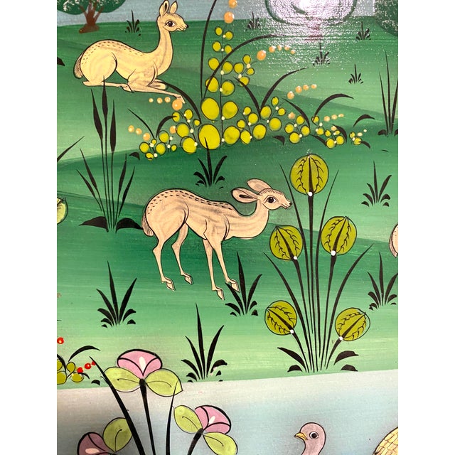 Paint Mid 20th Century Arturo Alcala Mexican Folk Art Painting – Landscape With Birds, Owls, Elephants For Sale - Image 7 of 15