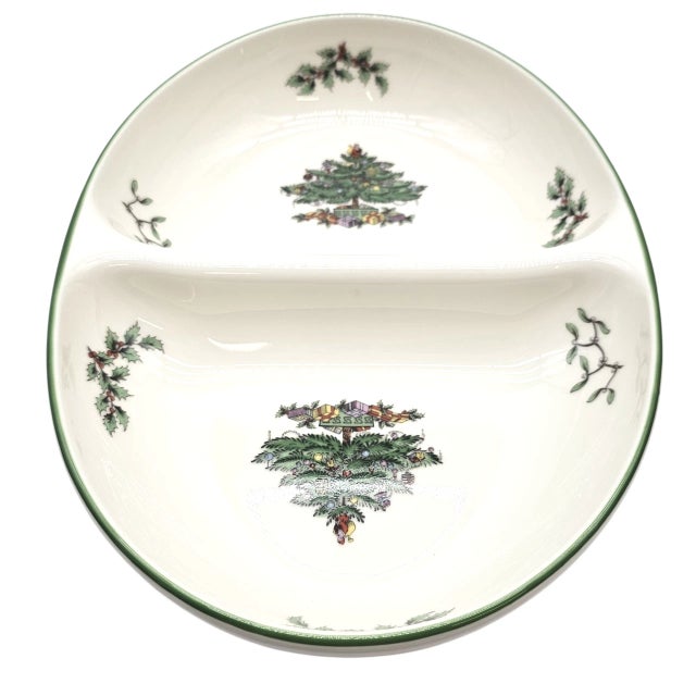 Spode Spode “Christmas Tree” Divided Oval Serving Dish – English Holiday Porcelain For Sale - Image 4 of 11
