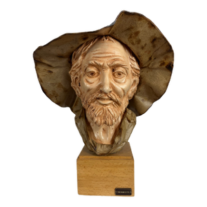 Large Santino Merico Bust Vintage Italian Sculpture of Bearded Man, 1980s Lecce Artisan Work in Papier-Mâché & Resin