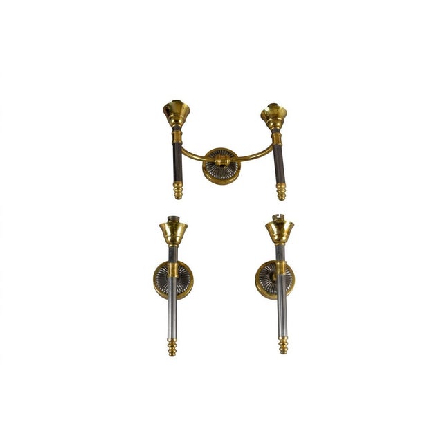 Mid-Century Modern Brass and Glass Wall Lights, 1950s, Set of 3 For Sale - Image 3 of 13