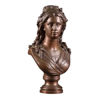 1873 French Bronze Bust of Woman by Salmson & Bauer Sculpture For Sale