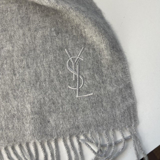 Yves Saint Laurent Grey Solid 100% Wool Scarf For Sale - Image 6 of 8