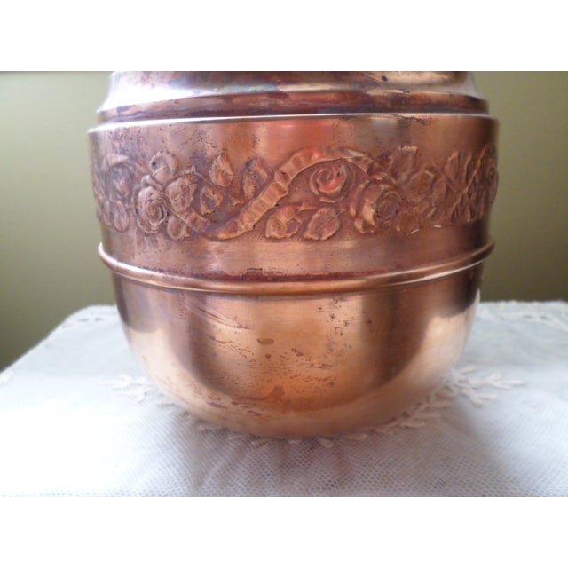 Antique Belgium Ornate Flower Design Copper Cachepot For Sale - Image 4 of 9