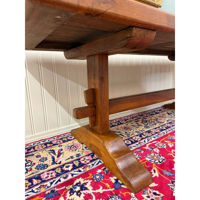 Antique French Country Farm Dining Table Farmhouse Trestle Base Oak c.1900-1920s For Sale - Image 13 of 18
