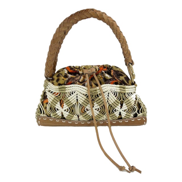 Vintage Roberto Cavalli Macrame Silk Drawstring Baguette For Sale