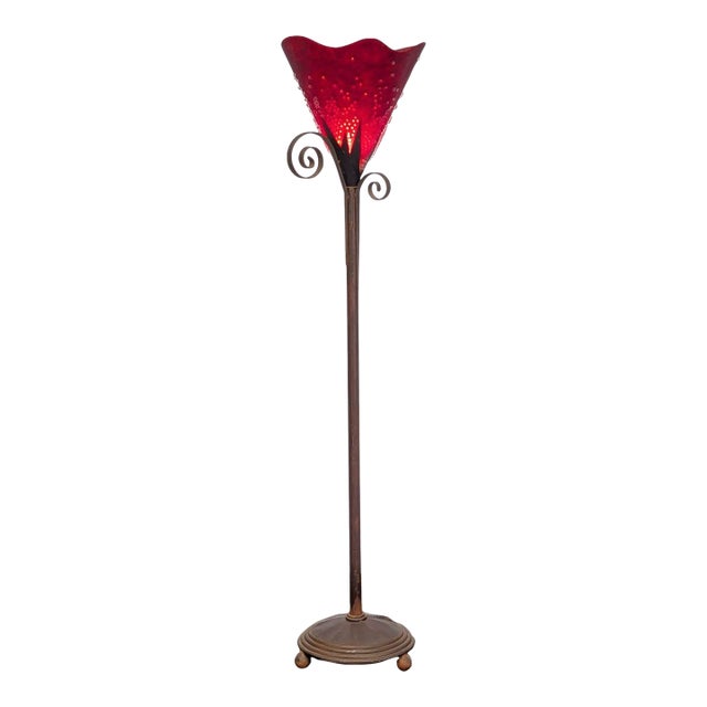 Decorative Red Art Glass Floor Lamp With Metal Stand For Sale