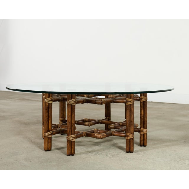 Contemporary McGuire Organic Modern Lattice Rattan Brass Glass Cocktail Table For Sale - Image 3 of 18