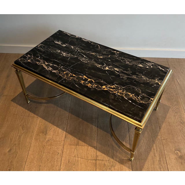Maison Jansen 1940s Bronze coffee table with black Portor marble top in the style of Maison Jansen For Sale - Image 4 of 12
