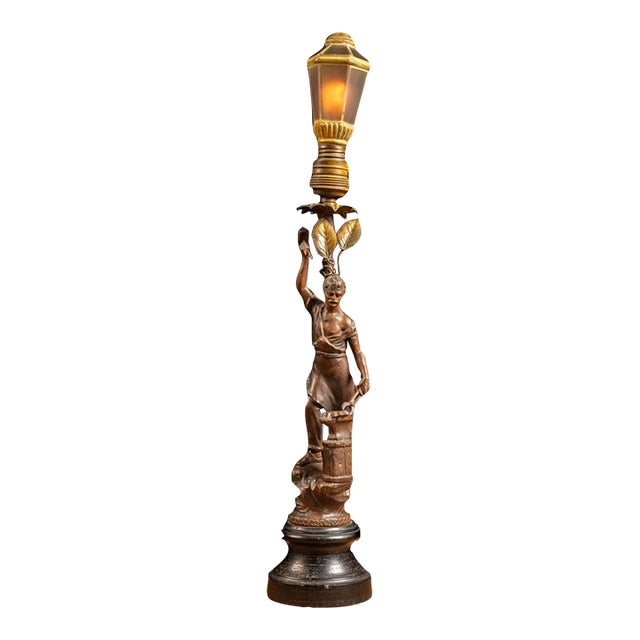 Antique Art Nouveau German Spelter Blacksmith Lamp For Sale
