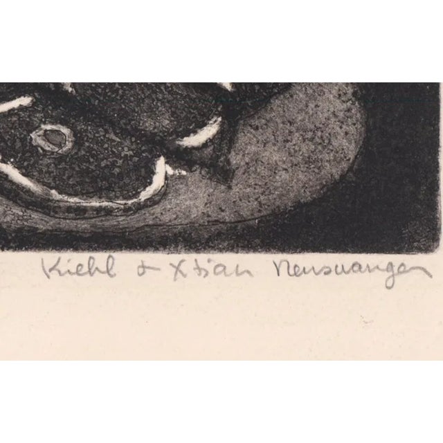 "Amish Butcher" soft ground etching on paper by the father son team of Vernon Kiehl Newswanger (1901-1980) and his son...