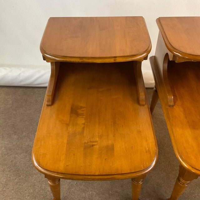 1970s French Provincial Maple Step Down Side Tables - A Pair. For Sale - Image 6 of 11