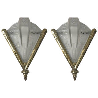 French Art Deco Geometric Sconces Signed by Muller Frères - a Pair For Sale