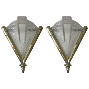 French Art Deco Geometric Sconces Signed by Muller Frères - a Pair