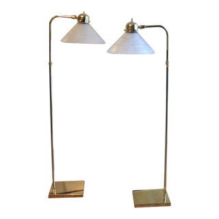 Brass Library Reading Floor Lamps - A Pair For Sale