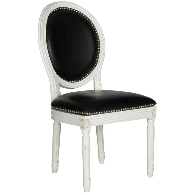 19''H French Brasserie Leather Oval Side Chair With Silver Nailheads in Black & Cream - a Pair For Sale - Image 4 of 7