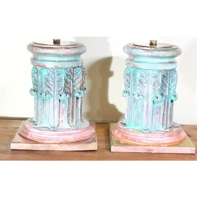 Bronze Stunning Pair of Solid Copper and Bronze Architectural Column Sculptures / Bases For Sale - Image 8 of 13