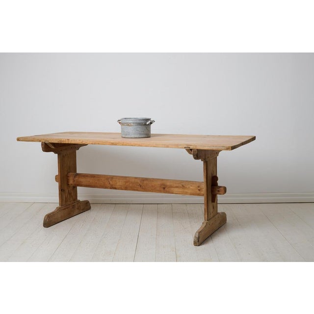 Antique Swedish Rustic Trestle Dining Table or Worktable For Sale - Image 4 of 12