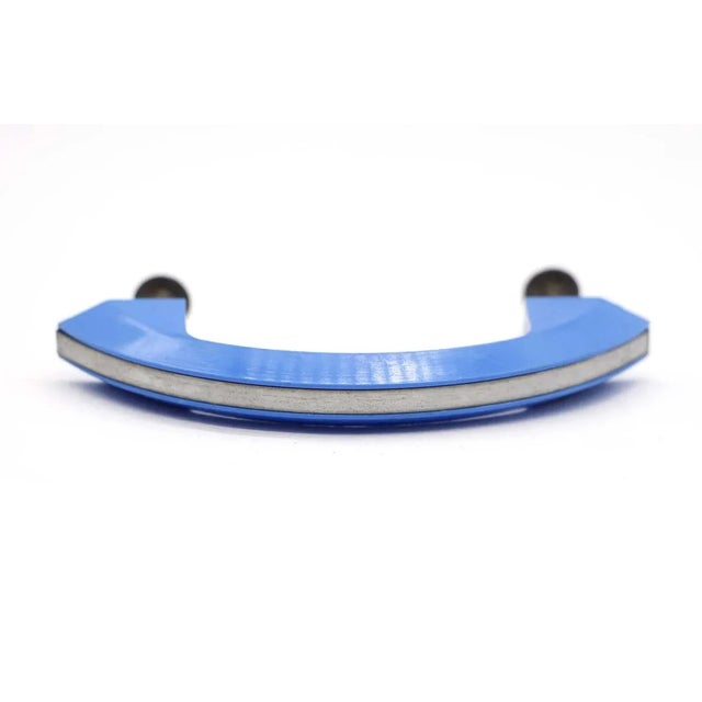 Vintage Art Deco blue plastic drawer pulls with a nickel plated brass strip along the center. Priced each. The...