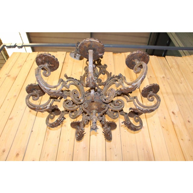 19th Century Wrought Iron Chandelier with Coat of Arms For Sale - Image 3 of 14