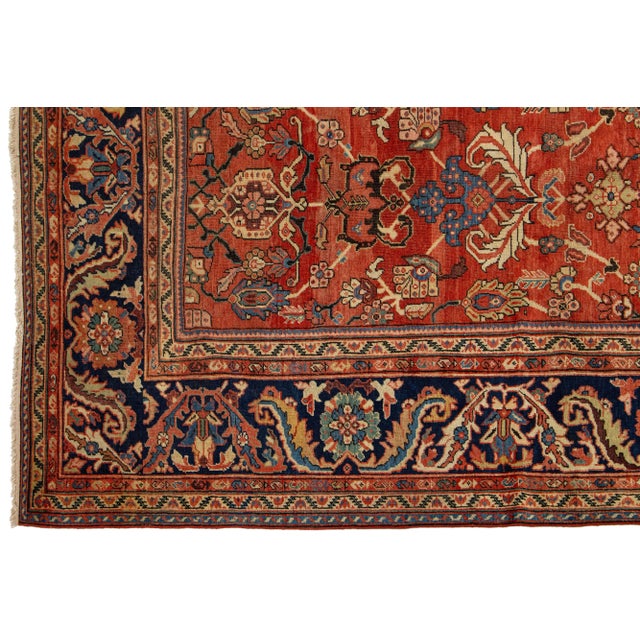1880s Antique Floral Persian Sultanabad Wool Rug in Red For Sale - Image 4 of 9