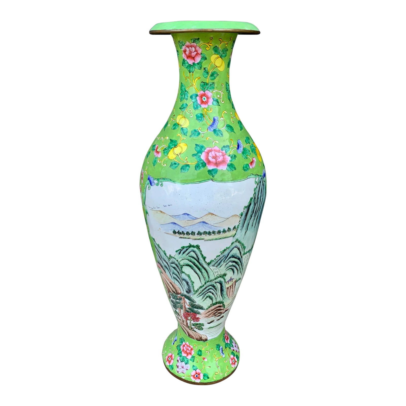 Vintage Chinoiserie Green Enamel Vase Chairish