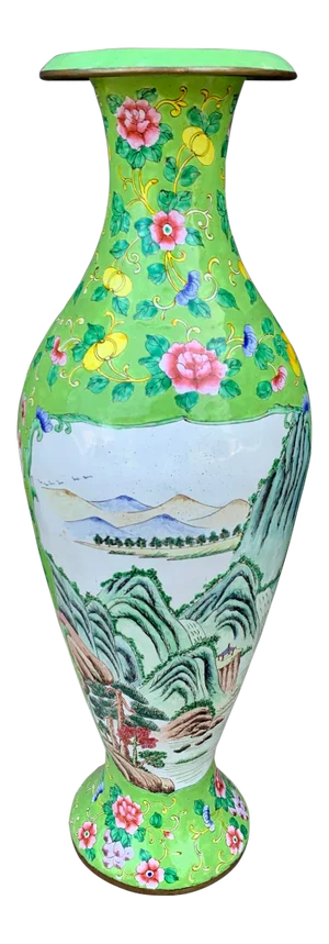 Vintage Chinoiserie Green Enamel Vase