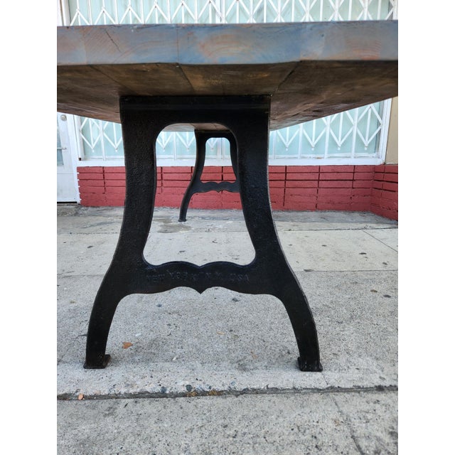 Industrial Farmhouse Wood Table With Cast Iron Legs For Sale - Image 4 of 9