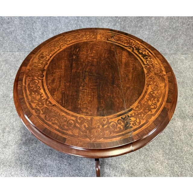 19th Century Round Marquetry Inlaid Whiskey Table For Sale In Raleigh - Image 6 of 9