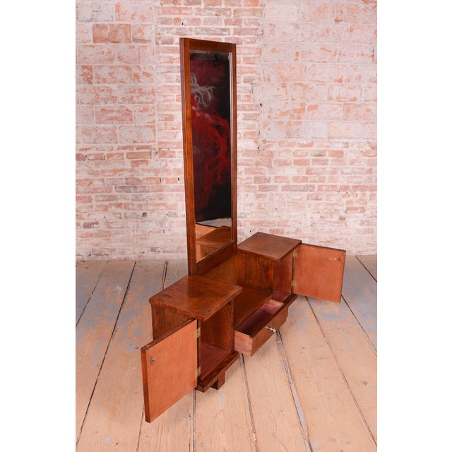 Glass Art Deco Walnut Dressing Table with Mirror, Czech, 1930s For Sale - Image 7 of 13