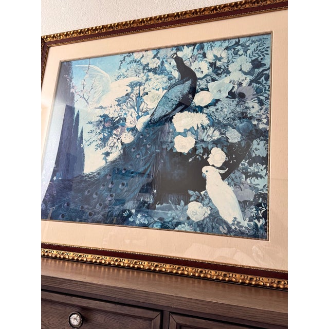1990s Vintage Oversized Framed Jessie Arms Botke "White Peacock" Print For Sale - Image 5 of 12