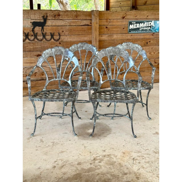 1980’s Brown Jordan Aluminum Venetian Scalloped Shell Dining Chairs - Set of 4 For Sale - Image 9 of 13