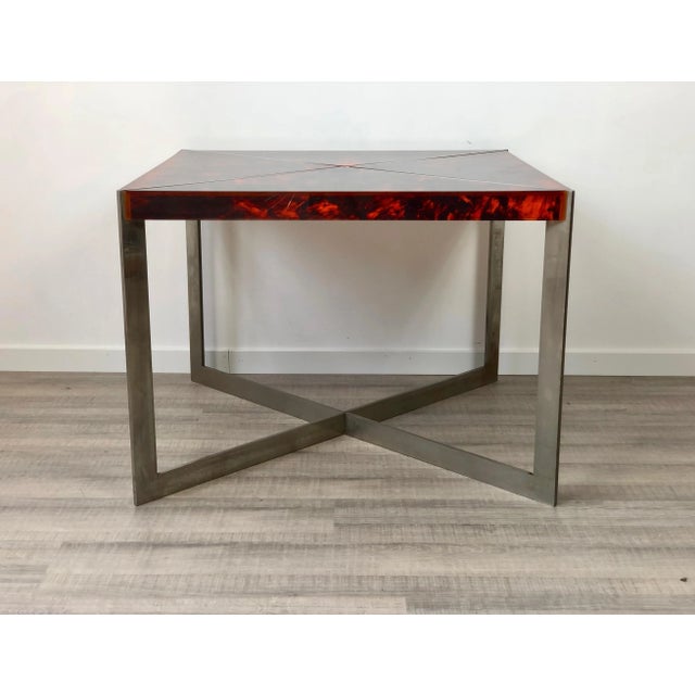 Plastic Tortoiseshell Acrylic & Steel Table, Italy, 1970s For Sale - Image 7 of 16