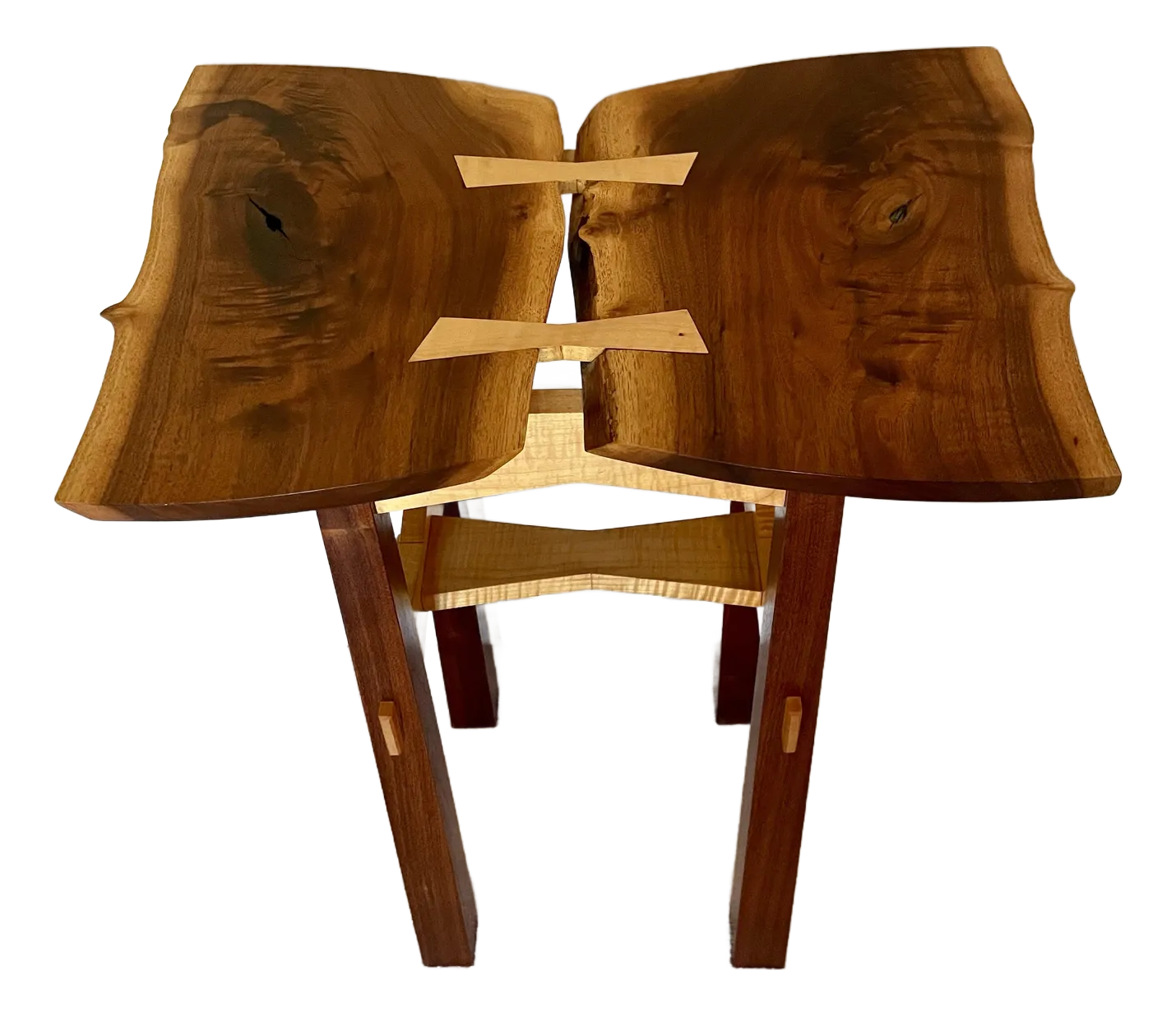 Hand Crafted Live Edge Butterfly Table in Walnut and Curly Maple