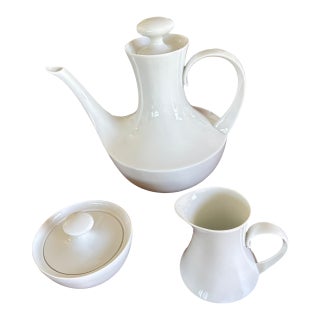 Vintage Block Bidasoa Blanco Spain Porcelain Full Size Coffee Service Set - Set of 3 For Sale