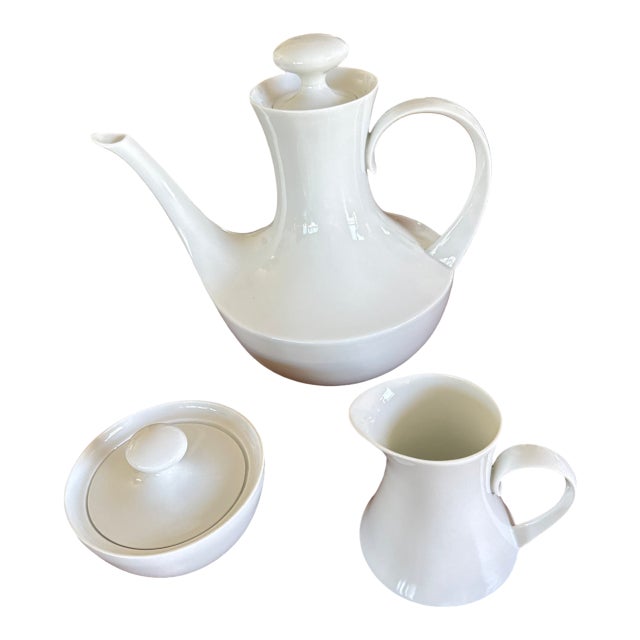 Vintage Block Bidasoa Blanco Spain Porcelain Full Size Coffee Service Set - Set of 3 For Sale