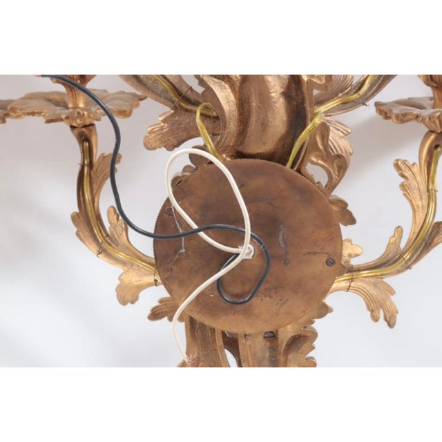 Brass Pair of French Louis XV Style Five-Light Gilt Brass Sconces For Sale - Image 8 of 9