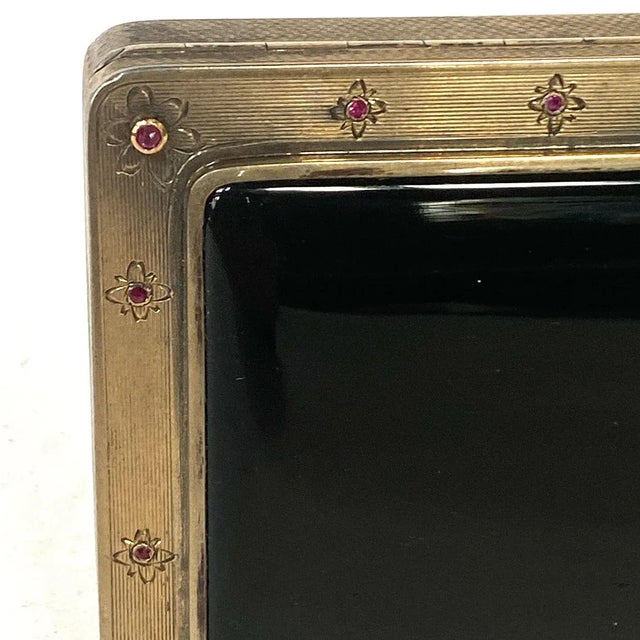 Gemstone German Emil Brenk Gilt Sterling Silver, Onyx and Gemstone Cosmetic Case For Sale - Image 7 of 18