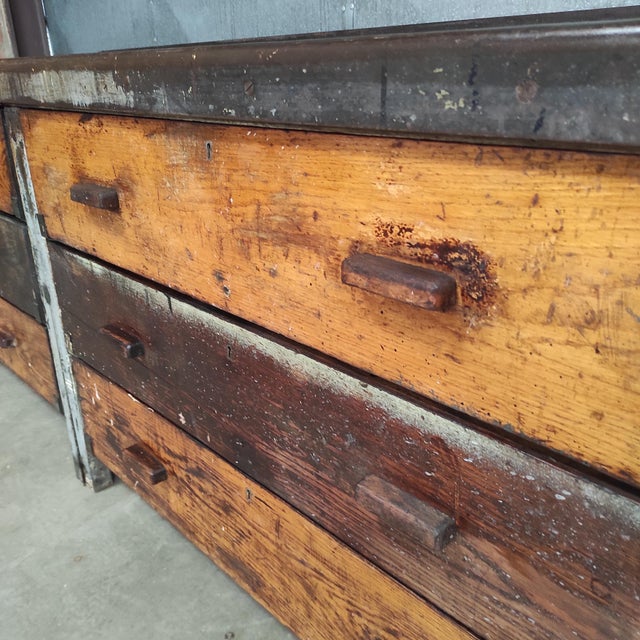 Industrial Workbench with Wooden Drawers For Sale - Image 9 of 12