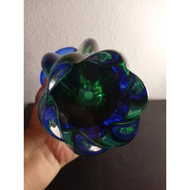 1980s 1980s Bohemia Czech Sommerso Green/Blue Art Glass Vase. For Sale - Image 5 of 7